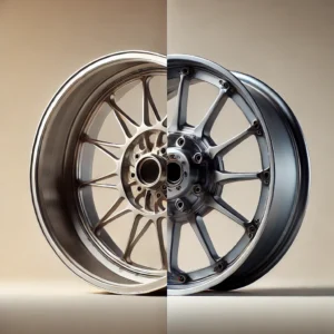 Side-by-side visual comparison of forged vs cast motorcycle wheels.