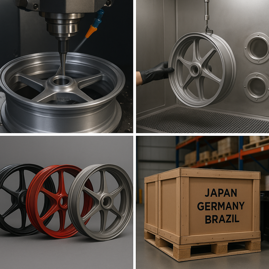 The complete process of forging, finishing, and shipping Honda performance motorcycle wheels by FLEXIMOTO.