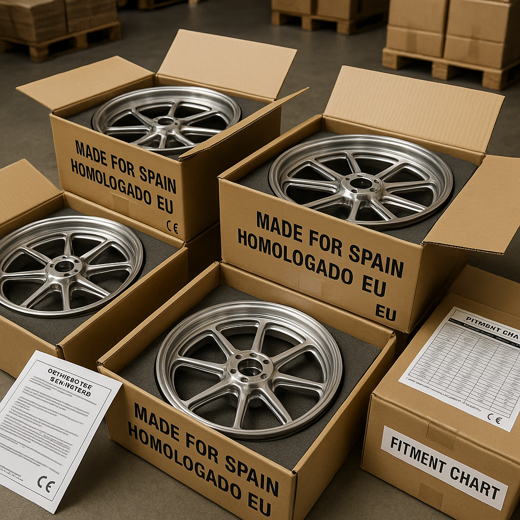 Forged wheels prepared for export to Spain with proper certification