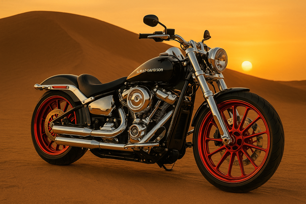 Custom Harley with forged wheels in Saudi Arabian desert