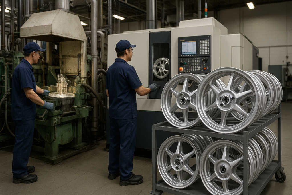 Casting and machining process for Yamaha scooter wheels at FLEXIMOTO.