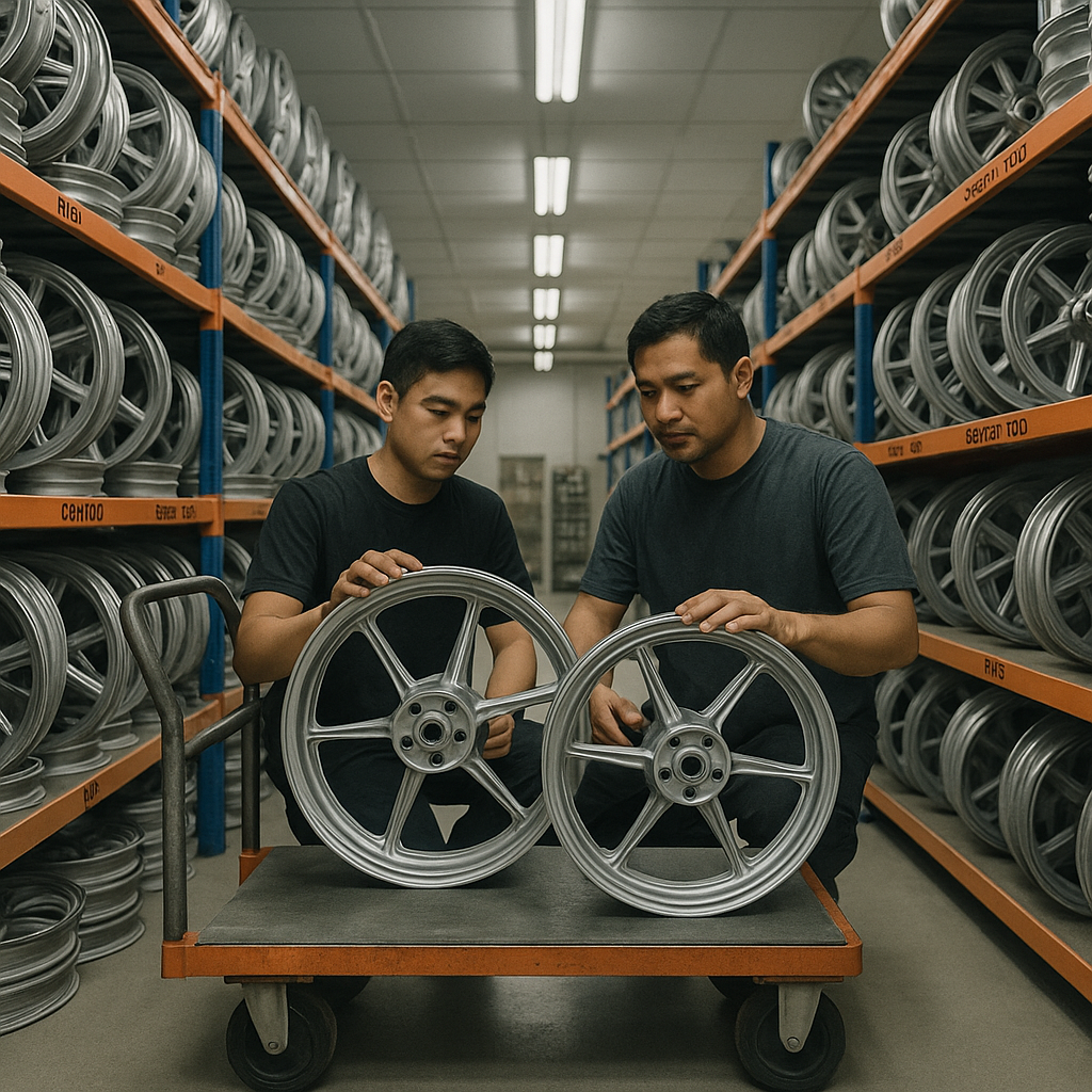 Cast motorcycle wheels for 150cc–250cc bikes in Southeast Asian warehouse