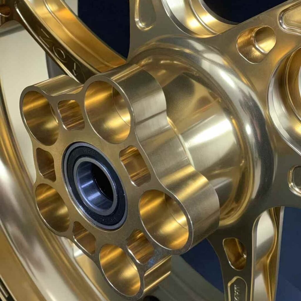 Lightweight hollow center hub on rear forged monoblock wheel for Yamaha R1