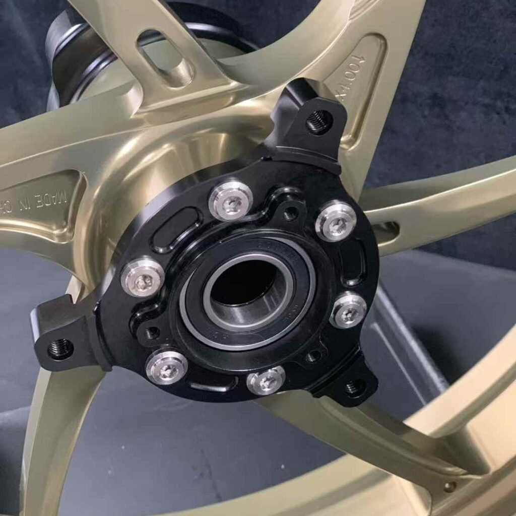 Detailed flange mount with bolts and bearing for Yamaha R3 rear forged wheel