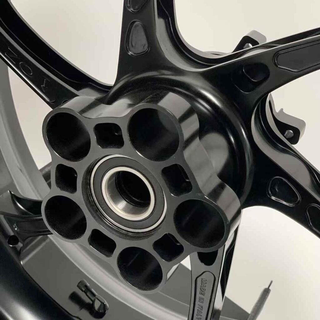 Hollow center hub for weight reduction on Yamaha R6 rear forged wheel