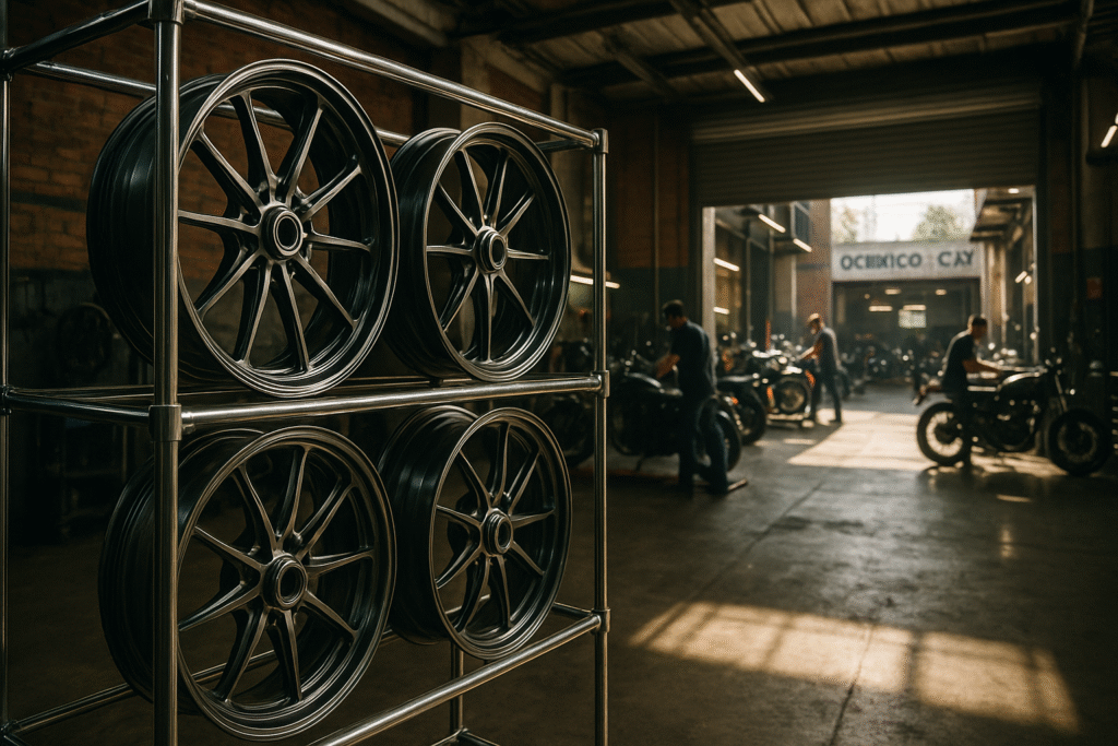Forged motorcycle wheels in a premium Mexico City workshop