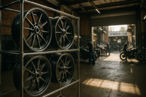 Forged motorcycle wheels in a premium Mexico City workshop