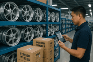 Forged motorcycle wheels ready for B2B distribution in a Philippine warehouse