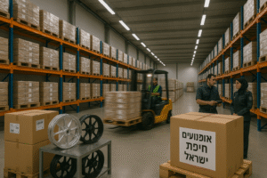 Motorcycle wheels being imported and processed at a facility in Haifa, Israel