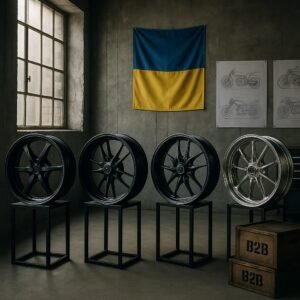 Forged motorcycle wheels in a custom workshop in Kyiv, Ukraine