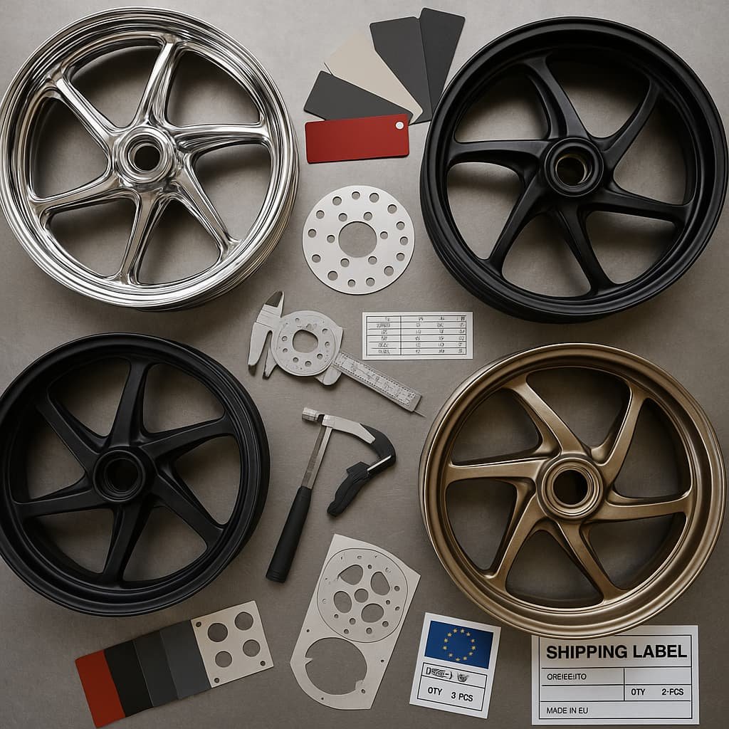Custom forged motorcycle wheels and measurement tools for EU buyers