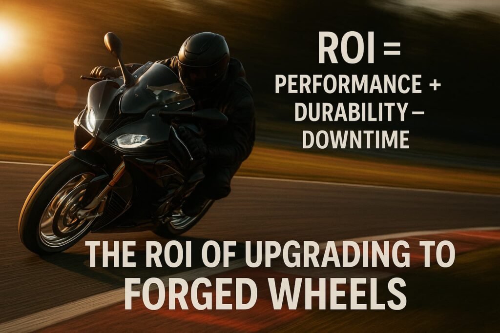 Sportbike with forged wheels racing on track with ROI overlay