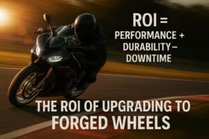 Sportbike with forged wheels racing on track with ROI overlay
