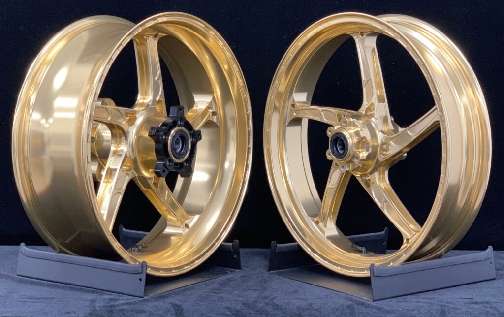 Custom forged motorcycle wheel set for Aprilia in premium gold finish