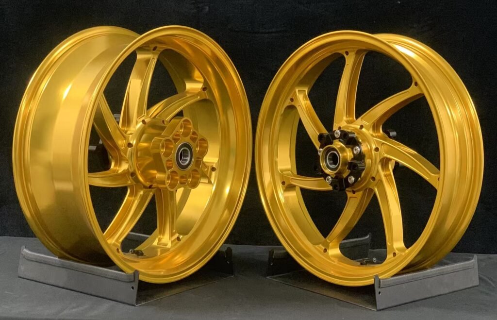 Gold custom forged motorcycle wheel set for Kawasaki motorcycle projects