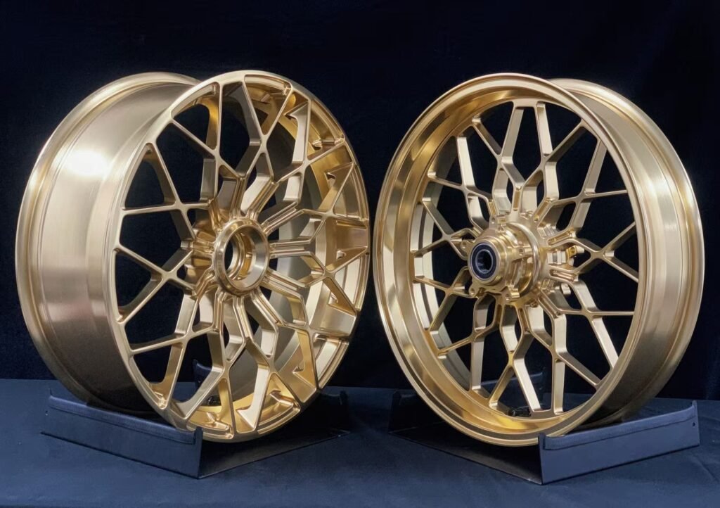 Gold mesh-style custom forged motorcycle wheel set for MV Agusta motorcycles