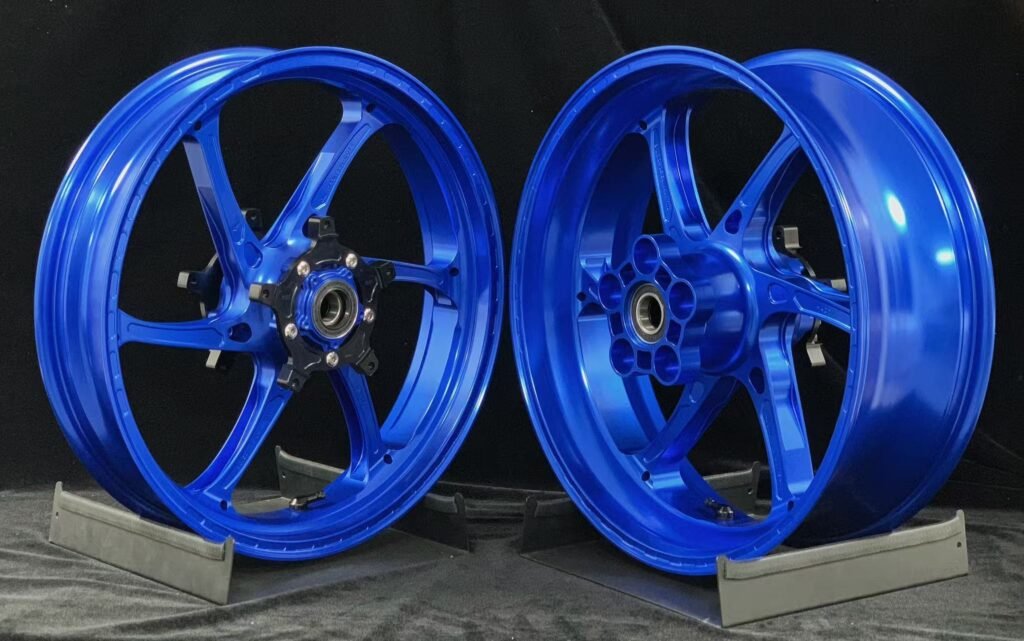 Blue custom forged motorcycle wheel set for Yamaha motorcycles