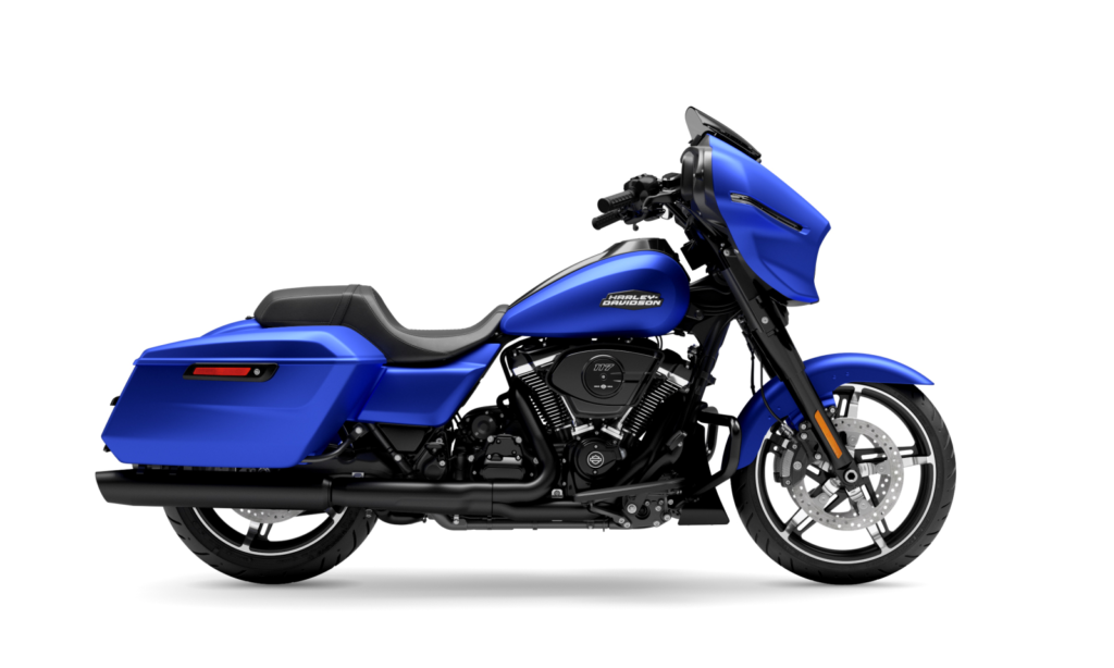 OEM-inspired contrast-cut wheels on a Harley Street Glide touring motorcycle