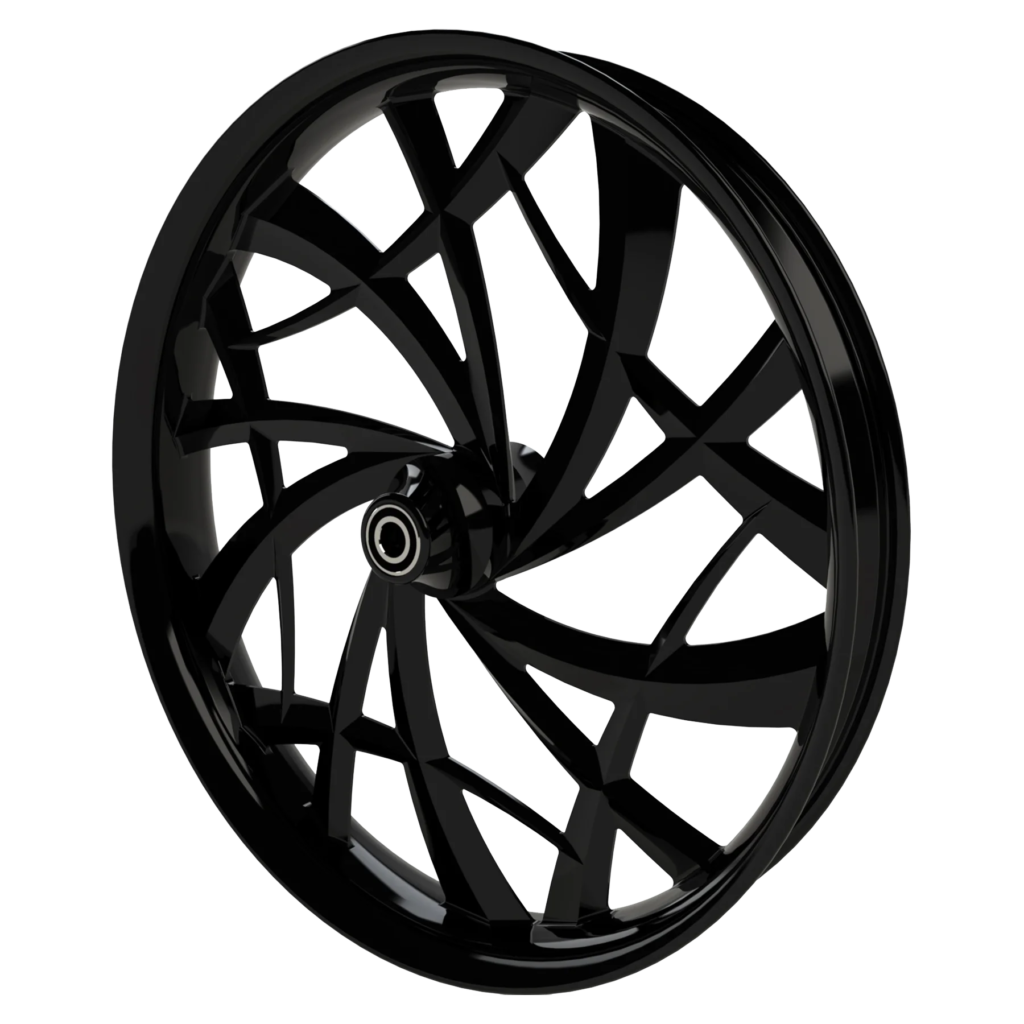 Color-matched powder-coated wheel for Harley Street Glide custom bagger build