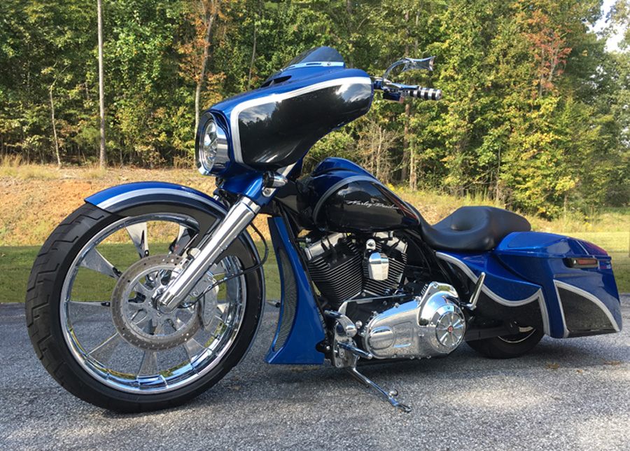 Big wheel bagger style Harley Street Glide with oversized front wheel