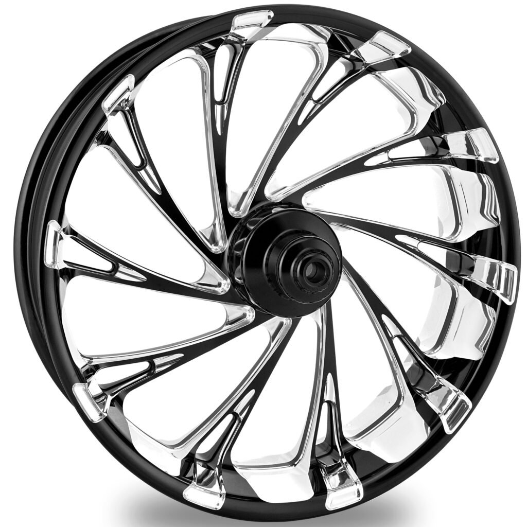 Directional spoke wheel style for Harley Road Glide custom builds