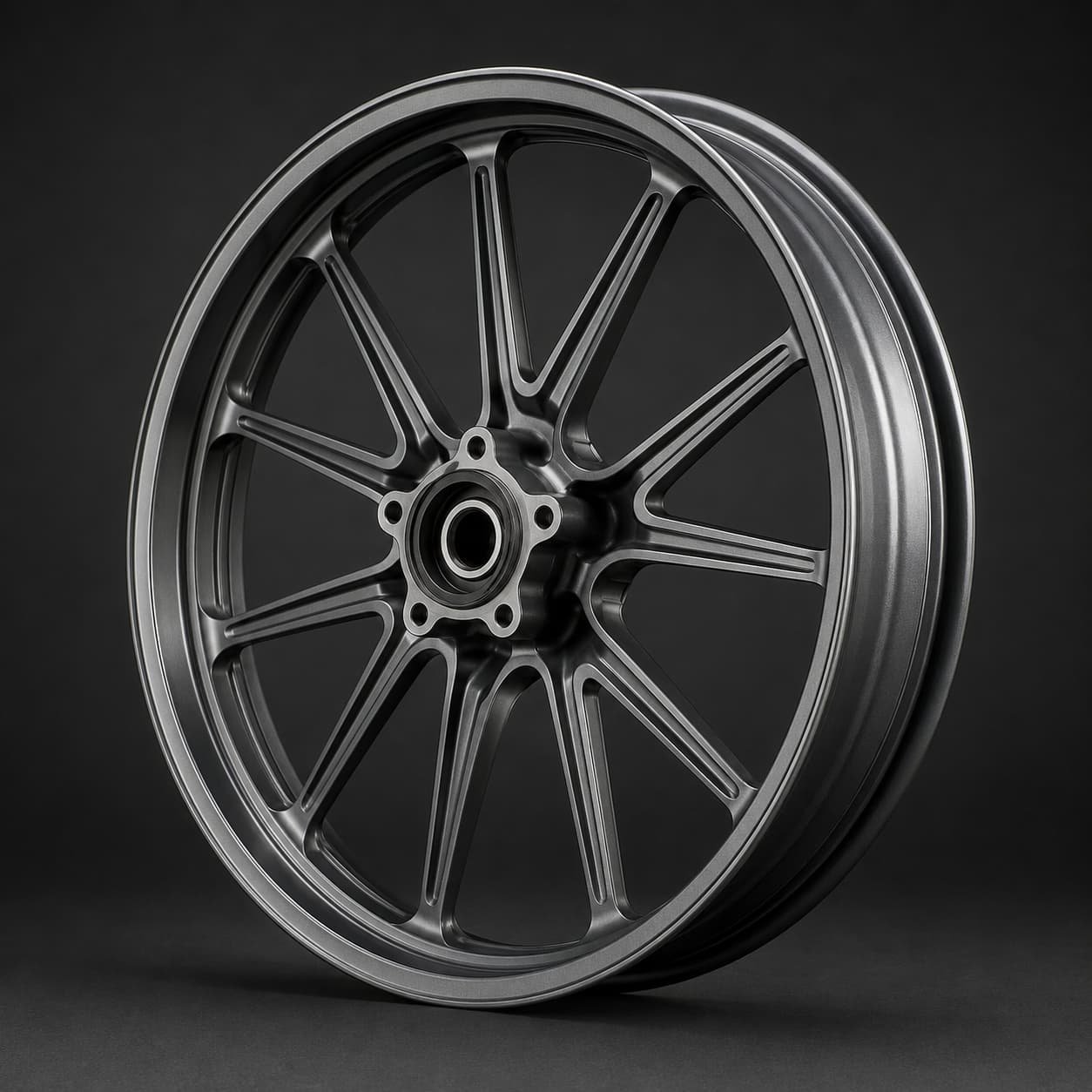 Custom forged motorcycle wheel by FLEXIMOTO showing the machined spokes and finish that drive cost