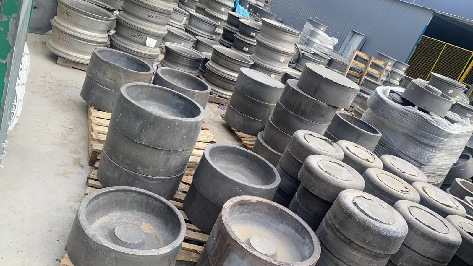 Forged motorcycle wheels palletized and ready for dealer shipment at FLEXIMOTO