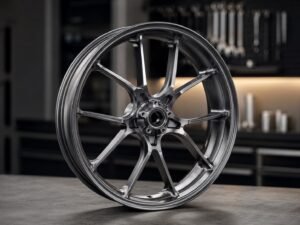 Custom forged motorcycle wheel sample order inspected before bulk production at FLEXIMOTO