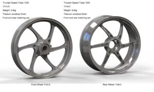 Private-label forged motorcycle wheel with custom center cap and logo engraving by FLEXIMOTO