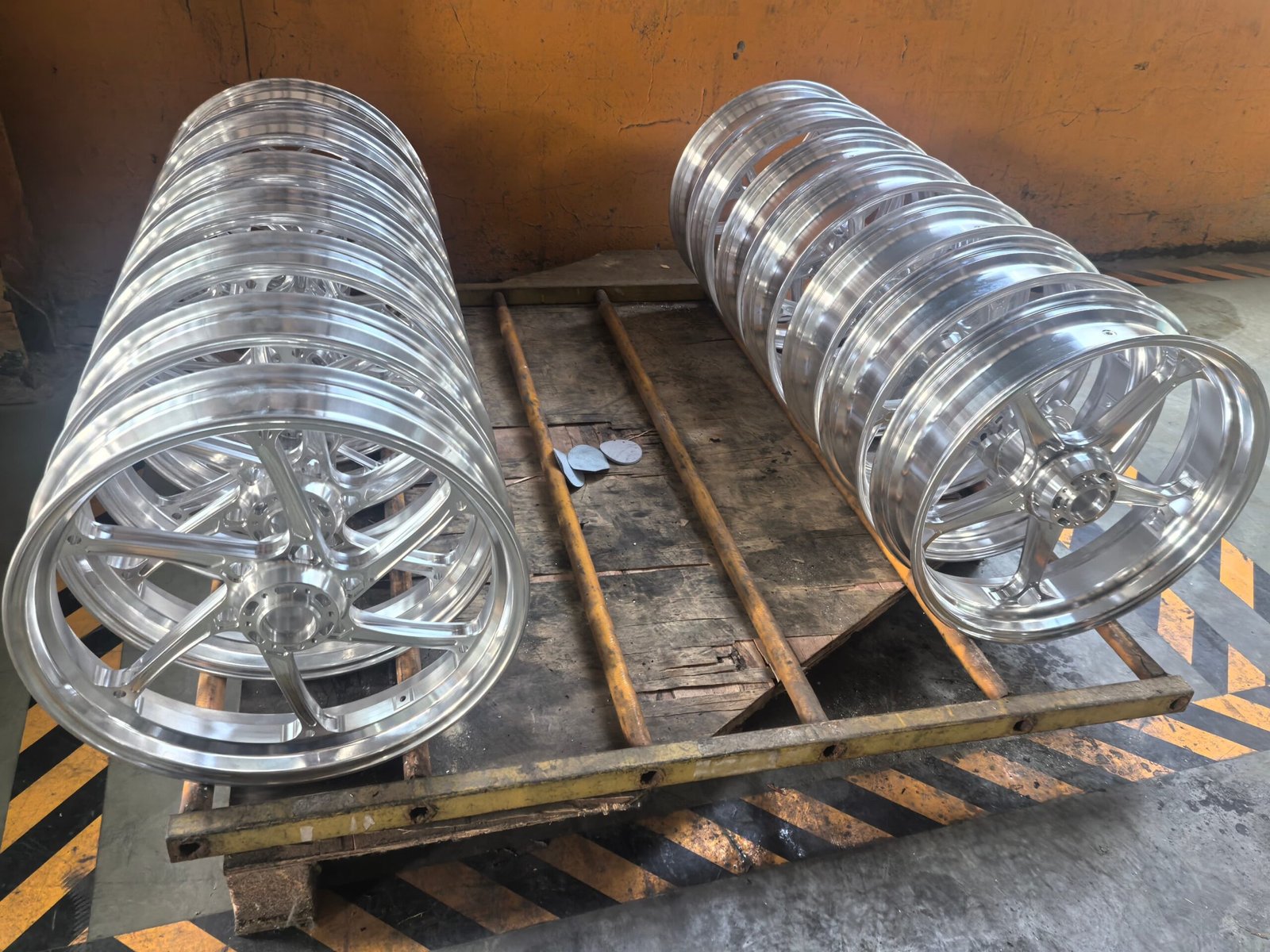 Magnesium forged motorcycle wheel blank being CNC machined at the FLEXIMOTO factory in Chongqing