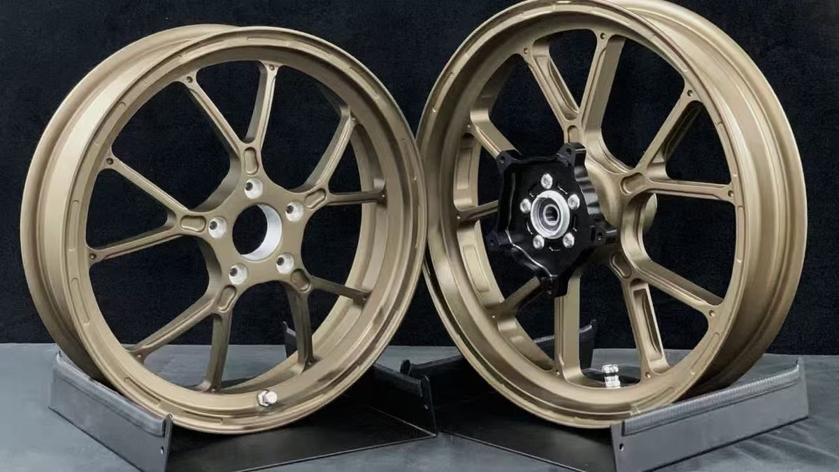 Bronze 10-spoke forged wheel set for the Aprilia SR Max 250 scooter