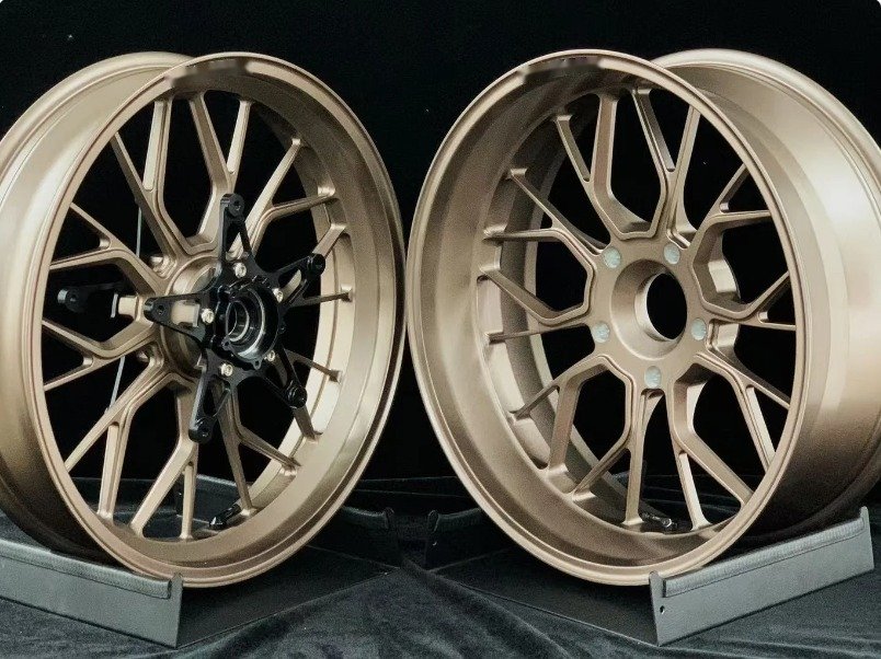 Custom forged motorcycle wheel set for BMW R nineT in bronze finish