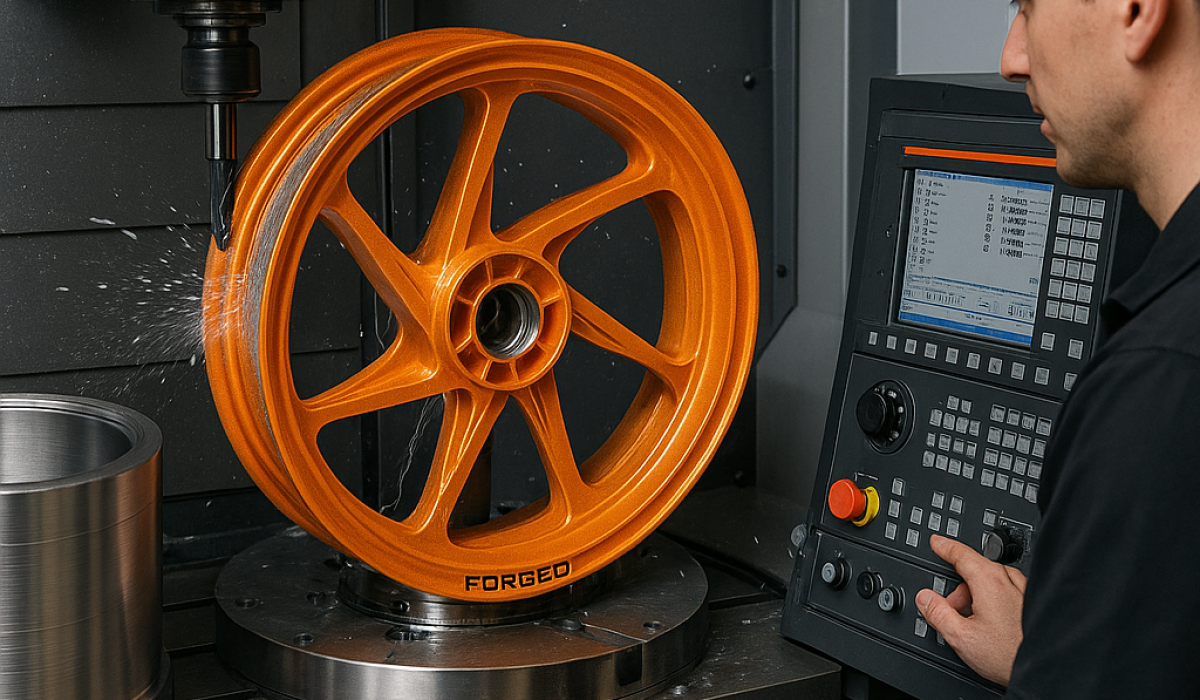 CNC machining process of forged KTM motorcycle wheels at FLEXIMOTO.
